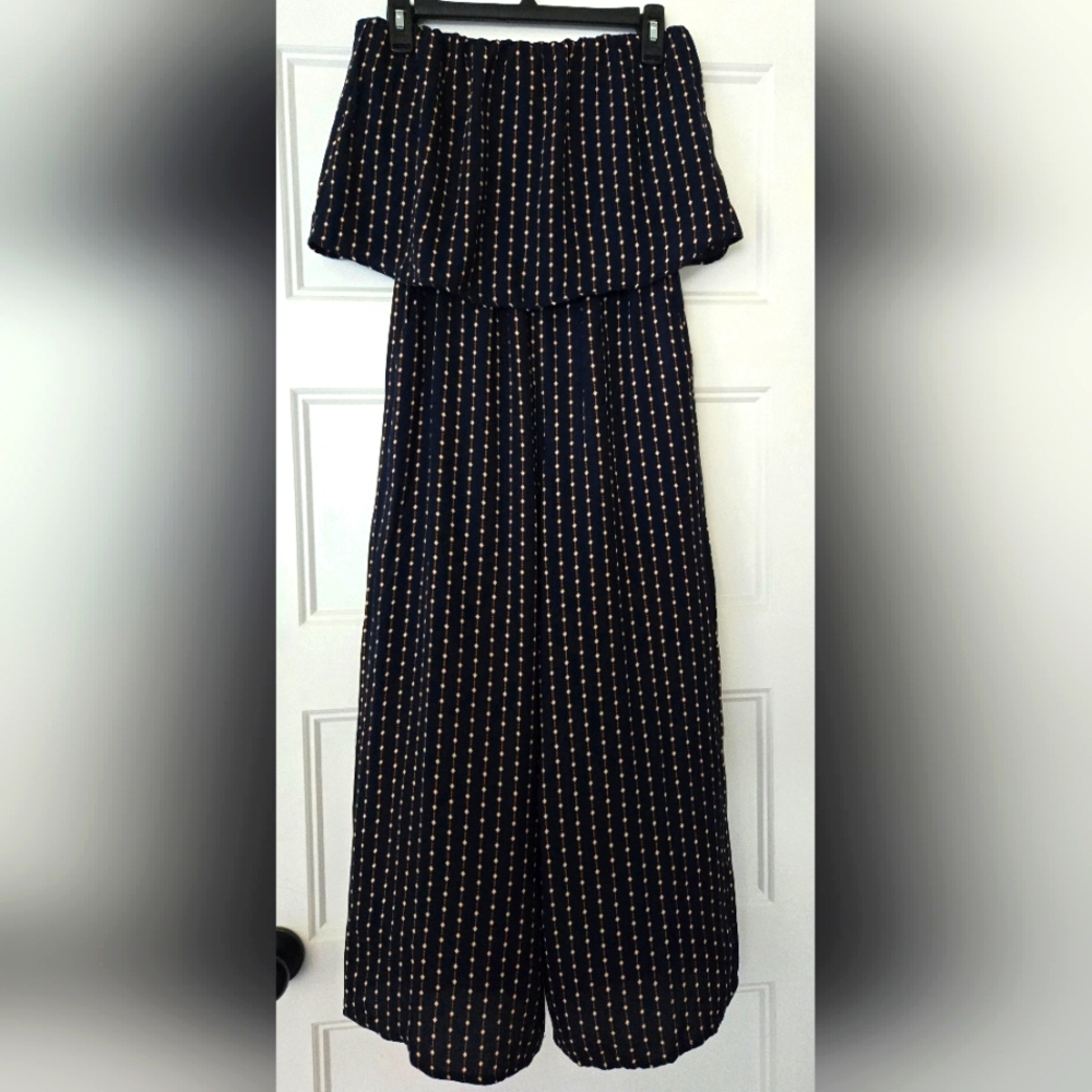 BeBop Wide Leg Blue and White Halter Top Jumper Size Small